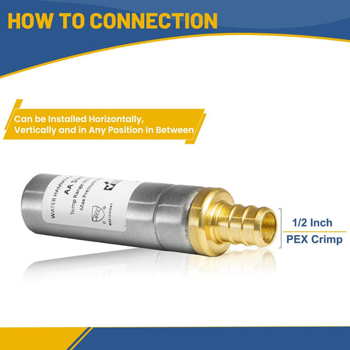 Water Hammer Arrestor, 1/2 Inch Straight Stainless Steel Water Arrestor, F1807 PEX Crimp Connection (2 PACK)