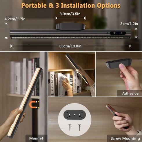 Dimmable Closet Rechargeable Magnetic LED Light Bar with Remote, Under Cabinet Lighting Wireless, Battery Powered