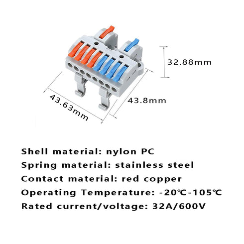 10 Pcs DIN Rail Terminal Blocks, 28-12AWG Quick Wiring Cable Connector for DIY Push-in Conductor