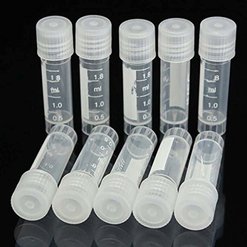 100pcs 2ml Graduated Plastic Cryovial, Cryogenic Vial Tube, Self Standing with Cap