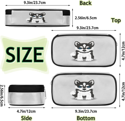 Husky Dog Big Capacity Pencil Pen Case, Cute Large Pencil Pouch with Zipper Compartments for School Supplies
