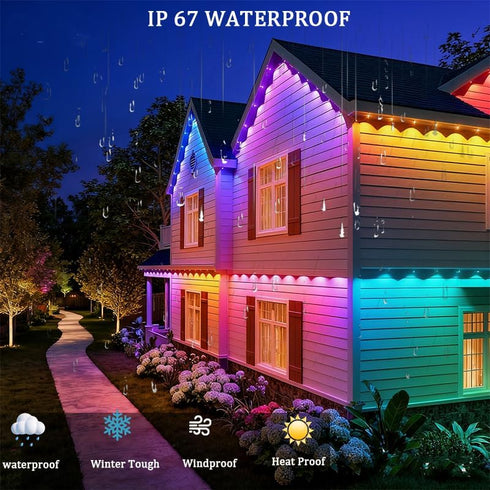 AurNyvaMay 24V 20 IP67 213 Permanent Outdoor Lights,Smart Outdoor Christmas Lights with IC+RGB LED, Waterproof Eaves