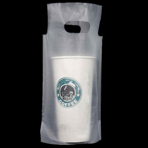 CEZOOWYEX 500 Pack Drink Carrier for Delivery, Plastic Drinking Bags with Handle, To