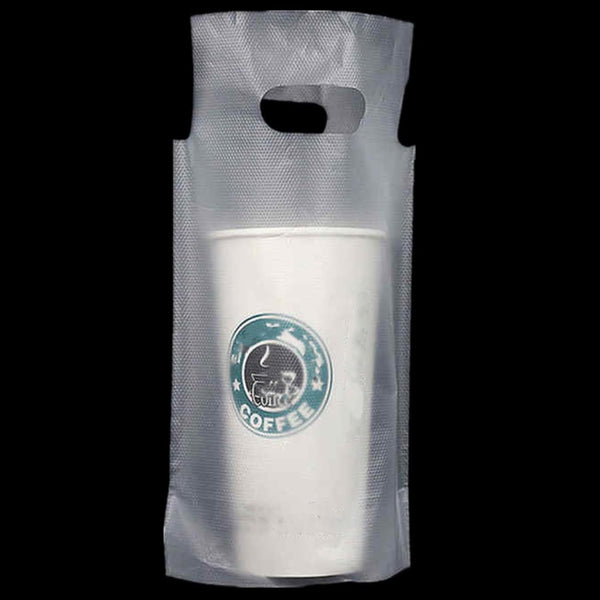 CEZOOWYEX 500 Pack Drink Carrier for Delivery, Plastic Drinking Bags with Handle, To
