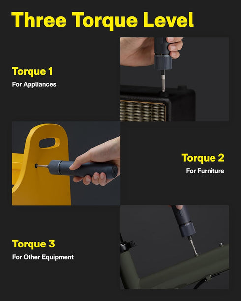 3.6V Set 1/4'' 3 Settings, 1500mAh 12 S2 HOTO Electric Screwdriver Rechargeable, Cordless Screwdriver USB-C, Hex Bits