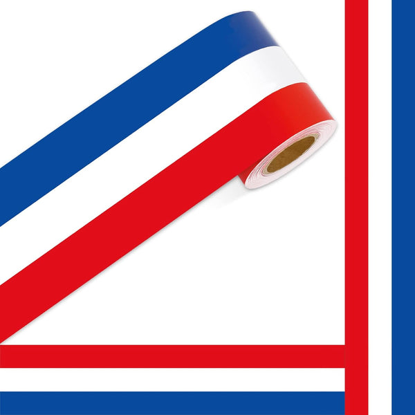 Whaline 32.8ft Patriotic Bulletin Board Borders Red Blue White Die-Cut Stripes for 4th of July Classroom Decor