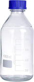 4 Pieces 1000 mL Graduated Round Glass Reagent Media/Storage Bottles with GL45 Blue Polypropylene Screw Cap