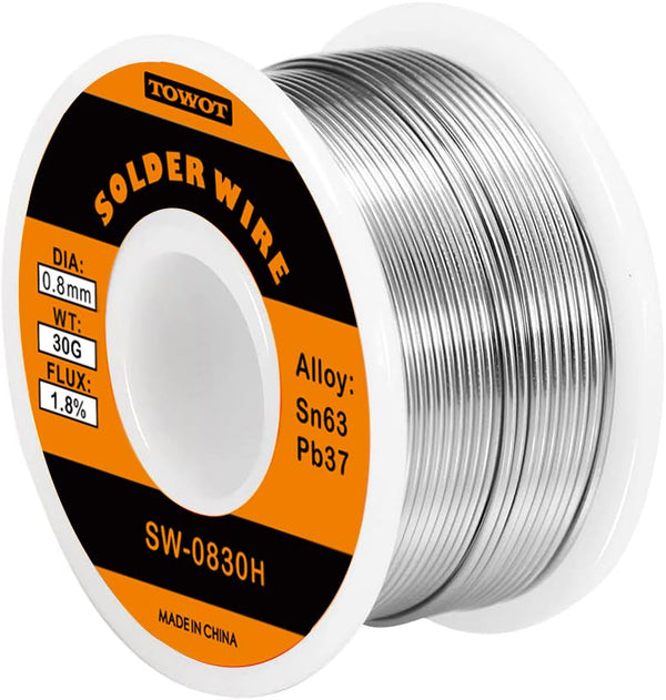 TOWOT 63-37 Solder Wire, High Purity Tin Lead Rosin Core for Electrical Soldering, 0.8mm, 30g