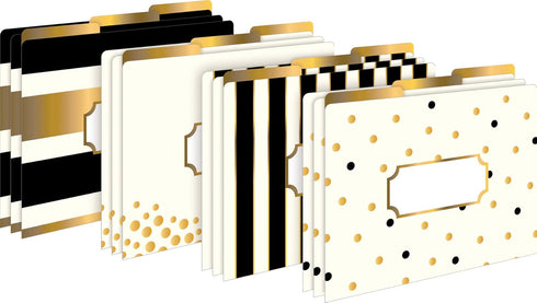 Barker Creek Designer File Folder and Library Pocket Set, Gold, 12 Colorful Folders and 30 Peel & Stick Library Pockets