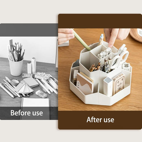 kaileyouxiangongsi White Rotating Art Supply Storage Organizer, Pencil Holder with 9 Compartments for Kids
