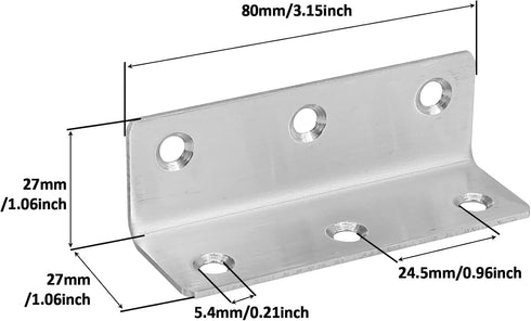 4 Pack 3.2" L Bracket, Heavy Duty Corner Brace, Metal Shelf Bracket Angle Bracket for Shelves, Polished Silver