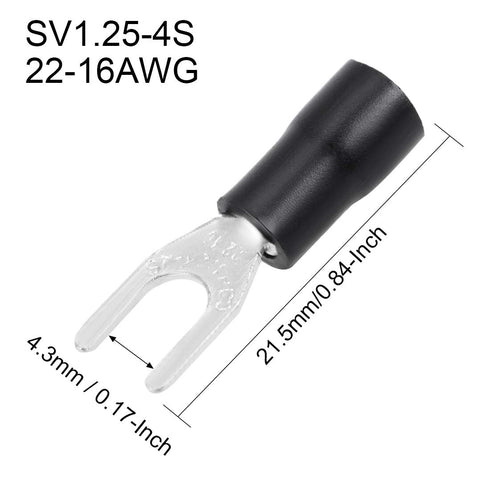 uxcell 50Pcs SV1.25-4S Insulated Fork Spade U-Type Wire Connector Electrical Crimp Terminal 22-16AWG Black