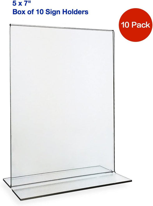 BERYLAND 5x7 10 Pack, Acrylic Sign Holder Paper Stand, Vertical Clear Frame, Double Sided Table Tent, Plexiglas