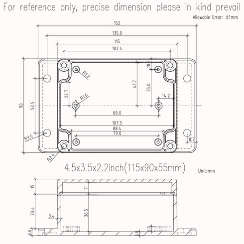 Zulkit Junction Box, ABS Plastic Dustproof Waterproof IP65 Universal Electrical Boxes, 4.5 x 3.5 x 2.2 Inch (Pack of 1)
