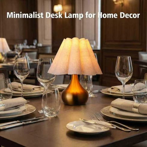Dolymoly Small Table Lamp Pleated Table Lamp Fabric Shade Desk Lamp Gold Base Mini Bedside Nightstand Lamp with Beige