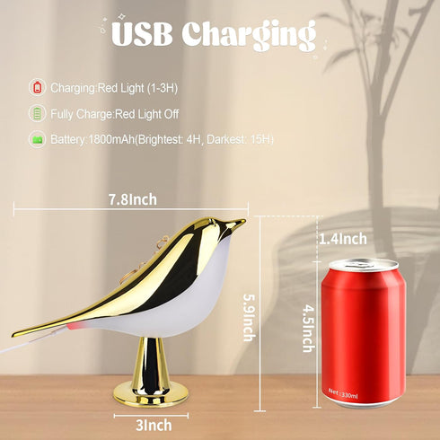 Small Bird Touch Lamp, Cordless Dimmable Night Light with Aroma Diffuser, USB Rechargeable Touch Sensor Control for
