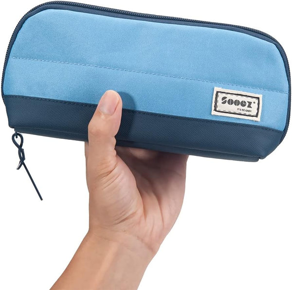 Sooez Wide-Opening Pencil Pen Case, Aesthetic Blue Pencil Pouch, Lightweight & Spacious Zipper Stationery Bag for