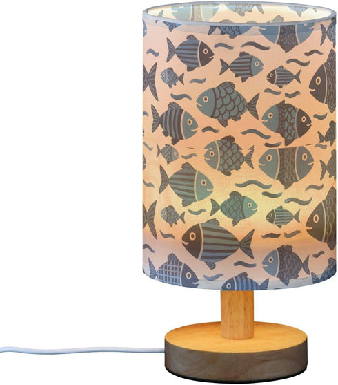 Generic Blue Fish Small Desk Lamp for Bedroom Nightstand Bedside Lamps with USB Table Lamp with Fabric Night Light