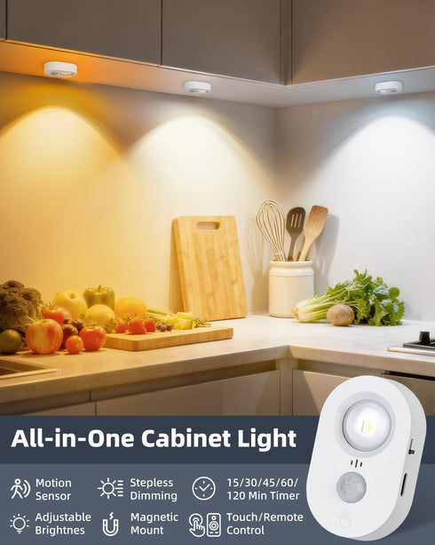 Dimmable Closet (3 Pack) Yiliaw LED Motion Sensor Puck Lights Indoor, Small Rechargeable Under Cabinet Lighting, Warm