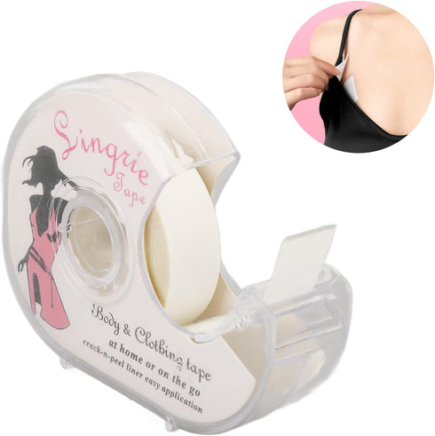 Double Sided Clothing Tape, 2 Rolls Body Tape with Dispenser, Transparent Strong Fabric Tape for Dress, Clothes, Women