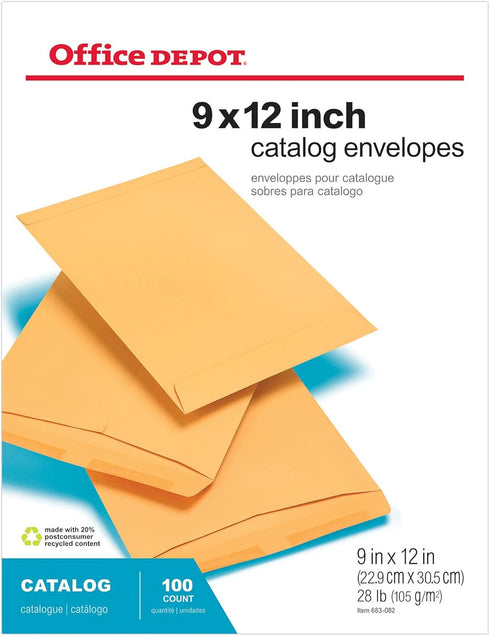 Office Depot Catalog Envelopes | 9in. x 12in. | Brown | Pack Of 100 | 77671
