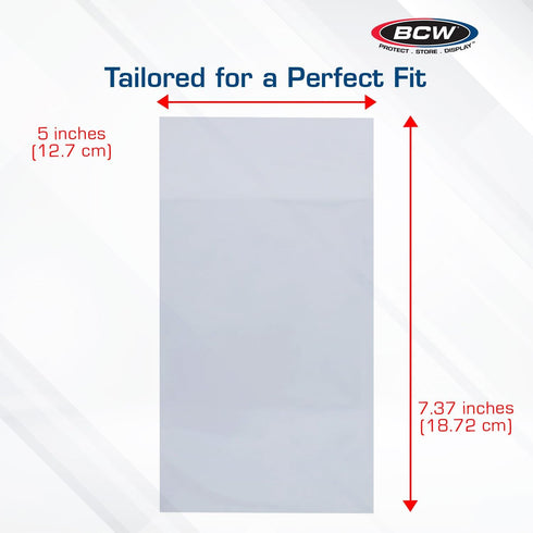 BCW Paperback Book Bags - 100-Pack, 5 x 7 3/8 Inches, Crystal Clear Polypropylene for Pocket Paperbacks