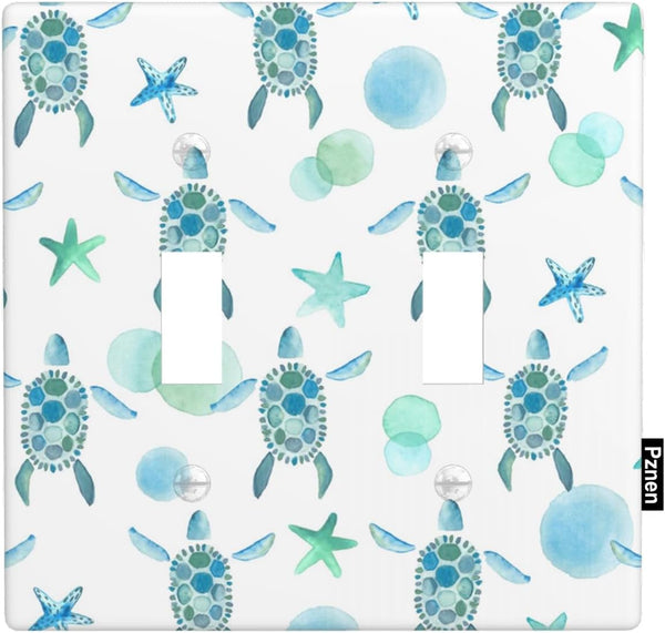 Blue Green Turtle Toggle Light Switch Covers Nautical Beach Sea Turtle 2-Gang Wall Plate for Bedroom Bathroom