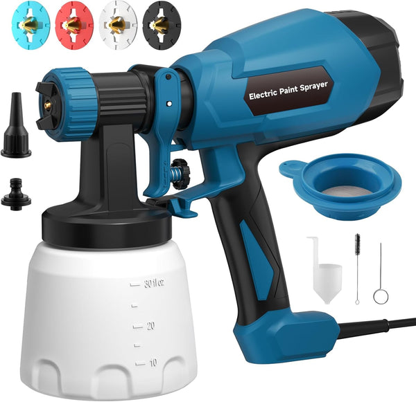 Paint Sprayer, Electric Spray Paint Gun, 3 Modes & 4 Brass Nozzles,