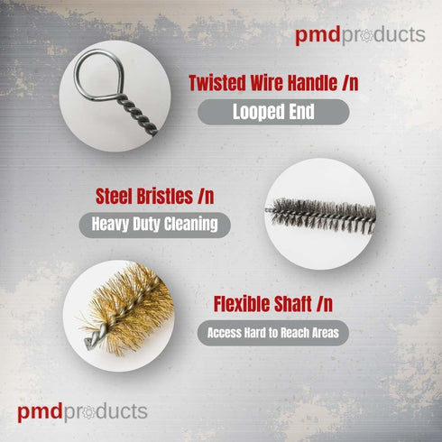 10-Piece Tube Cleaning Brush Kit for Tubes, Cylinders, and Narrow Spaces | Brass Wire Bore Brushes & Stainless Steel