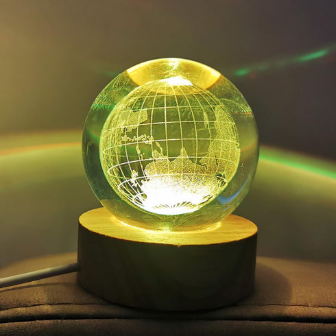 3D Crystal Earth Ball Light with Colorful LED Light Base, Color Changing Table Lamp with Remote, Unique Valentine's Day