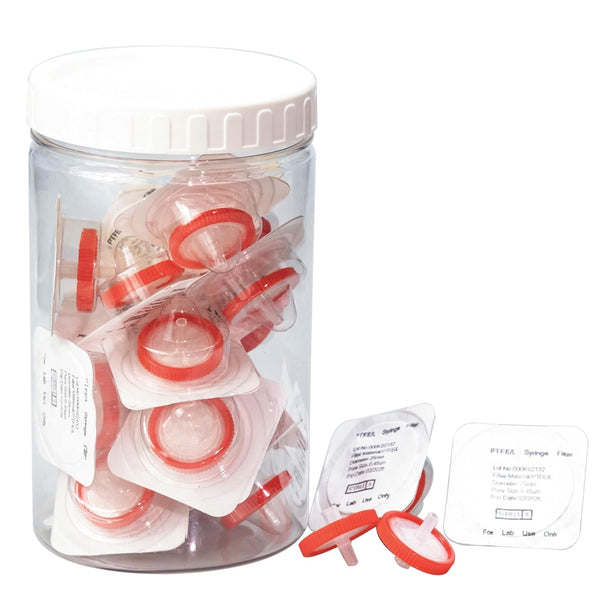 Sterile Syringe Filter PTFE Hydrophilic Filtration 0.45 um Pore Size, 25 mm Membrane Diameter, 20 Pack, Individually