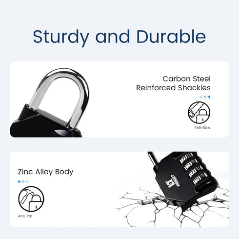 RESET-060 4 Digit Combination Lock | Outdoor Padlock for School Gym Sports Locker, Toolbox, Gate, Black