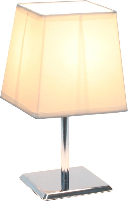 LT1209-WHT 9.65" Simple Designs Sleek and Square Mini Chrome Table Lamp with Empire Fabric Shade, for Living Room