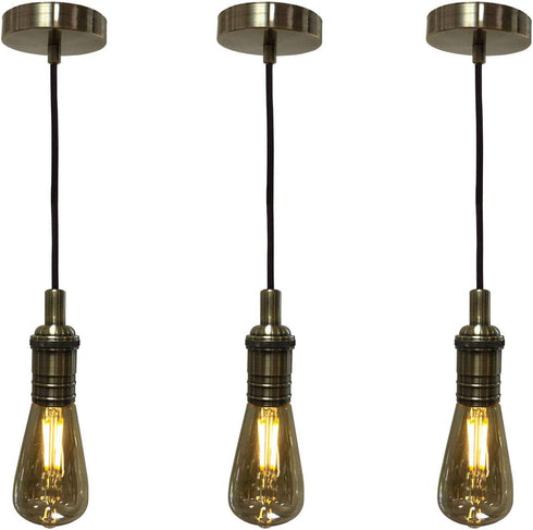 Royal Designs, Inc. Hanging Pendant Lighting, Vintage-Style Keyless Pendant Light Socket and Canopy, Antique Brass