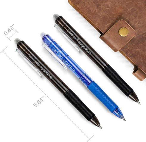Vanstek 18 Pack Retractable Erasable Gel Pens, 9 Black & 9 Blue, Fine Point (0.7) for Writing and Note Taking