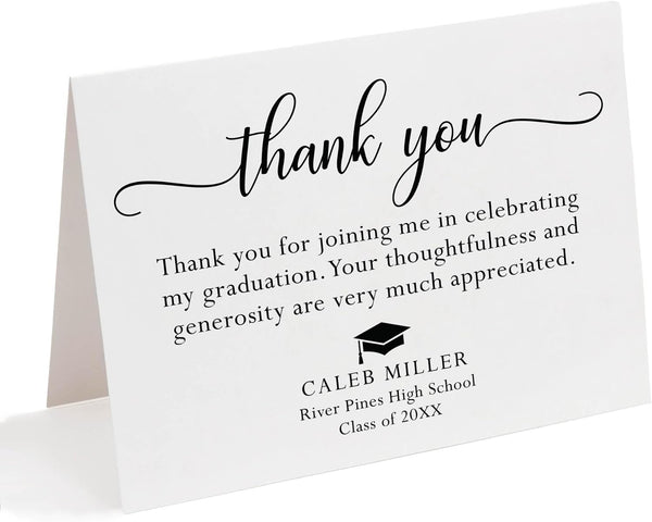 Graduation Thank You Cards Personalized with Name, 5.5x4.25 Black and White Thank
