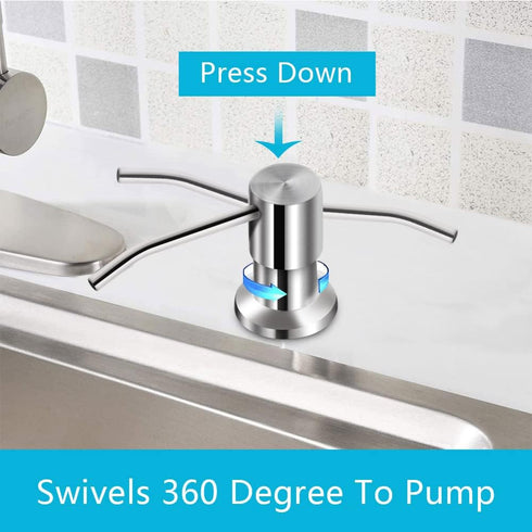 Soap Dispenser for Kitchen Sink - Brushed Nickel Countertop Pump with 47" Silicone Extension Tube for Easy Refills