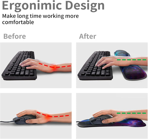 Wrist Rest Support Ergonomic Gel Mouse Pad & Memory Foam Keyboard Set, Non-Slip Rubber Base for Easy Typing and Pain