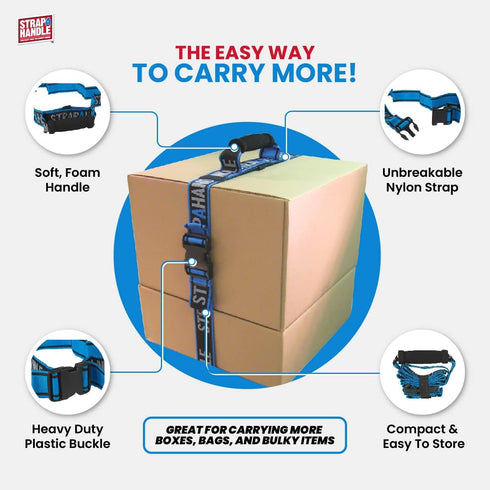 Adjustable Carry Strap with Handle | Strong and Secure for Lifting, Moving, Carrying Heavy Boxes, Groceries, Beach