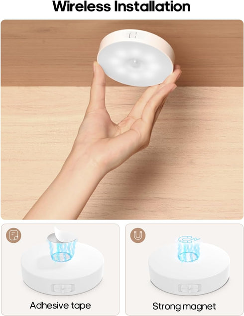 Dimmable 3000K GOODEA Motion Sensor Night Light, Battery Operated Puck Lights with Remote, Warm White Night Light, Soft