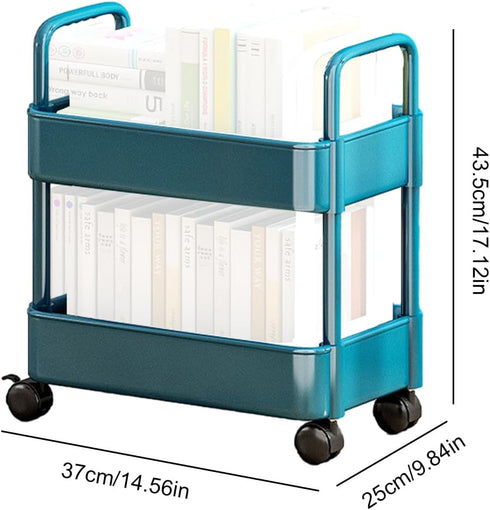 RFSHOP 2 Mobile Bookshelf, Moveable Small Bookshelf, Mobile Bookshelf with Wheels, Rolling Storage Cart Tier Utility