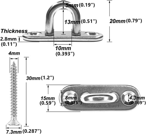 12 Pcs Pad Eye Hooks, 1.8 inches Stainless Steel Screw Hooks, Plant Hangers with Screws Anchors for String Lights