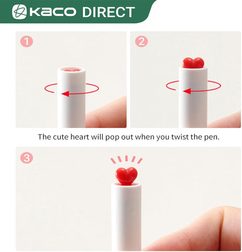 Kaco FIRST Gel Ink Pens, Pack of 2 Pieces Cute Heart Pen Set with Extra 4 Black Refills (2 White) by Kaco