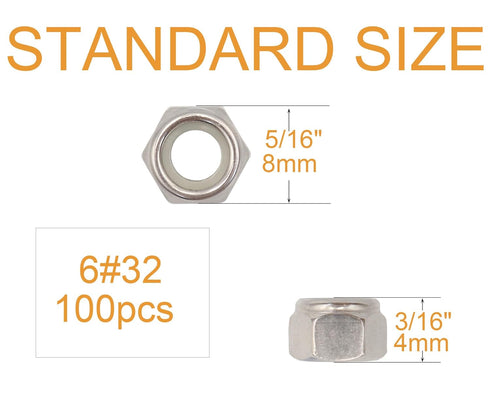 binifiMux 100pcs 6-32 304 Stainless Steel Nylon Inserted Lock Nut, #6 Nylon Lock Nuts for 3D Printer, Models