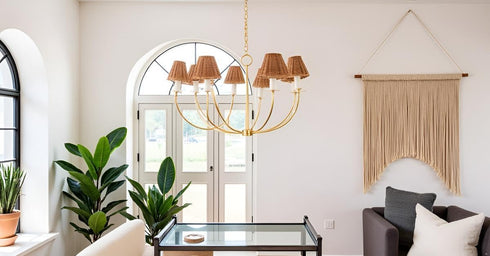 Aspen Creative 51007 3" 4" 4" Empire Clip-On Chandelier Lamp Shade, Natural Rattan, Top x Bottom x Slant Height