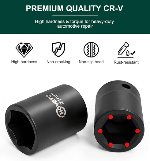 1/2" Set, 23-Piece (1324mm), 6-Point Drive Impact Socket Metric Cr-V Alloy Steel, with Ratchet Handle & Storage Case