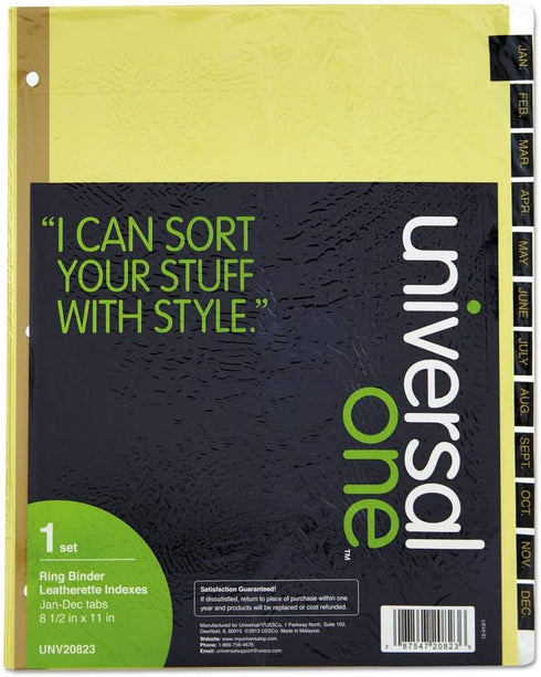 Universal UNV20823 Deluxe Preprinted Simulated Leather Tab Dividers with Gold Printing - Buff (1 Set)