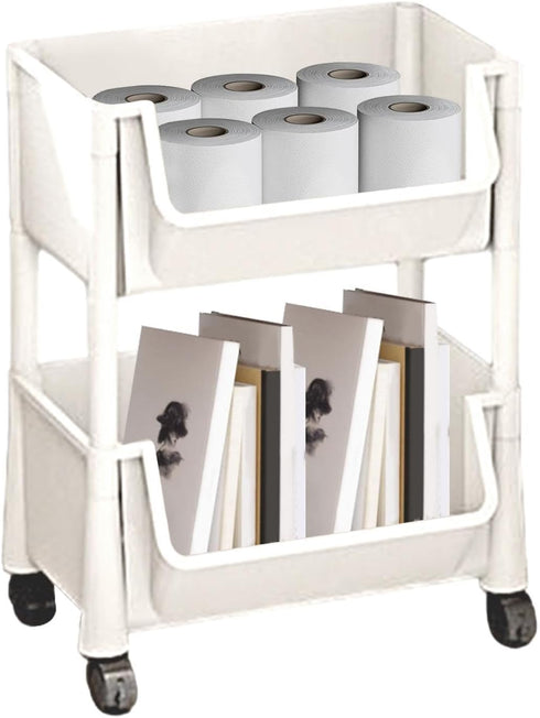 Generic 2/3/4 Tier Rolling Utility Cart Organizer, Rolling Book-Cart, Mobile Storage Shelf With Lockable Caster Wheels