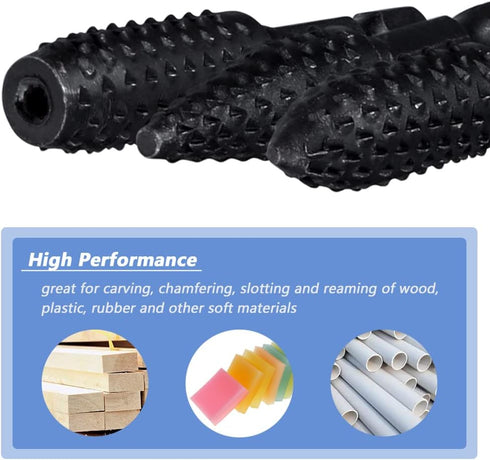 Mesee 10 Pieces Rotary Burr Rasp Set, 1/4 Inch Hex Shank Quick Change Wood Carving Drill Bits