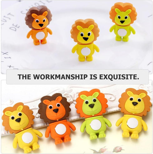 Totority 20pcs Little Lion Mini Erasers, Cute Animal Erasers for Kids, Portable Pencil Erasers